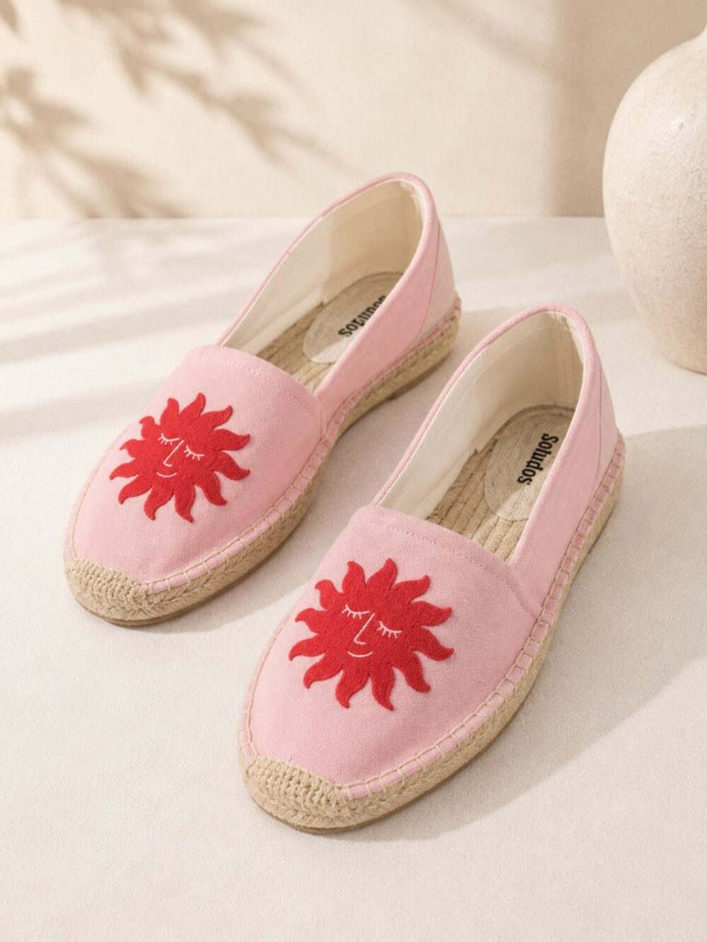 Soludos Pink Sun Face Embroidered Espadrille Slip-On Flats Size 8